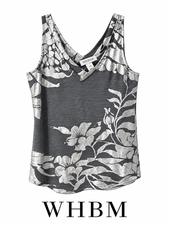 White House Black Market Tops - WHBM White House Black Market XS Silver Foil Double V-Neck Tank Top NWT